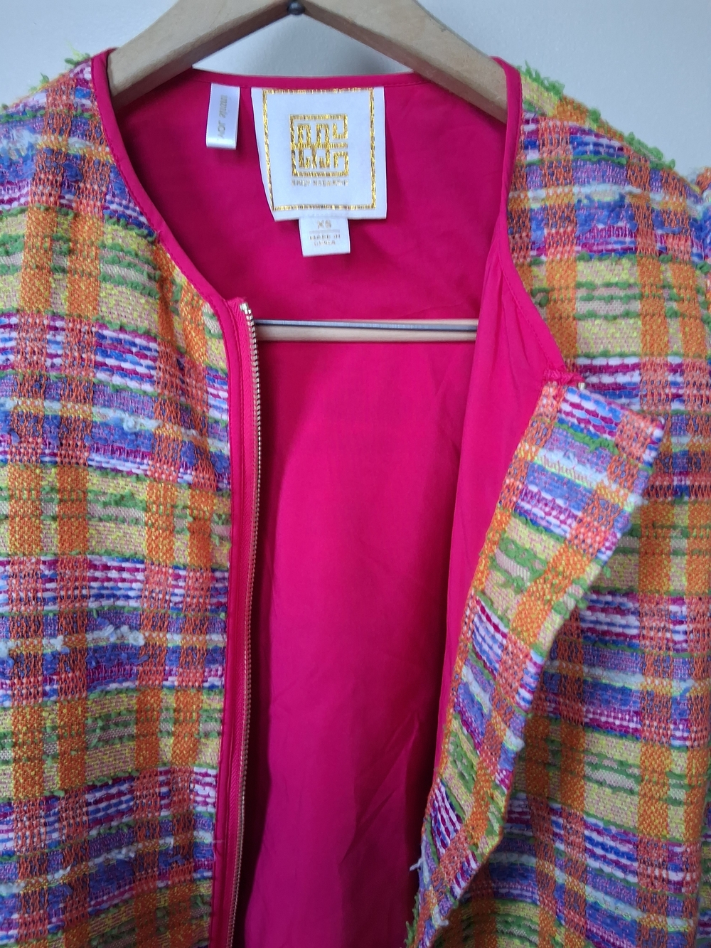 Tweed Zip-Front Jacket in Pink Multi